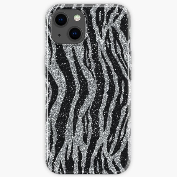 Patrón de cebra de brillo negro y plateado Funda blanda para iPhone