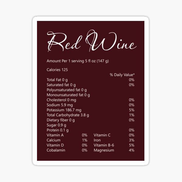 Pegatina «Información nutricional del vino tinto» de hockeng Redbubble