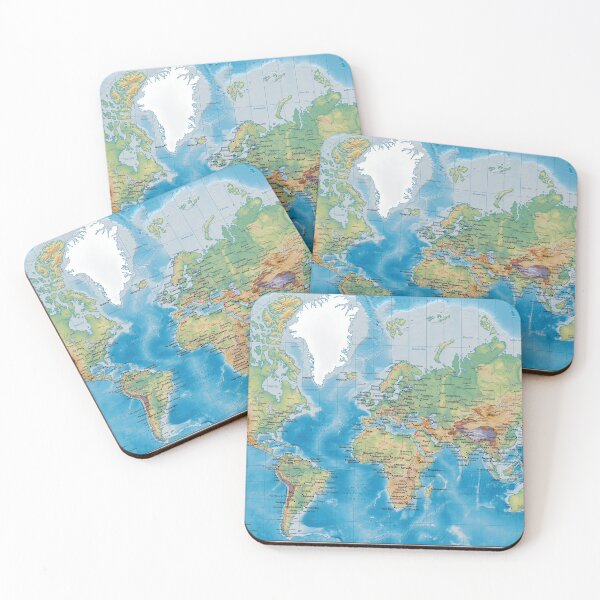 Item preview, World map, topographic map of the world with names of the oceans, seas, Lakes, Rivers, capitals, major cities and international boundaries designed and sold by mashmosh.