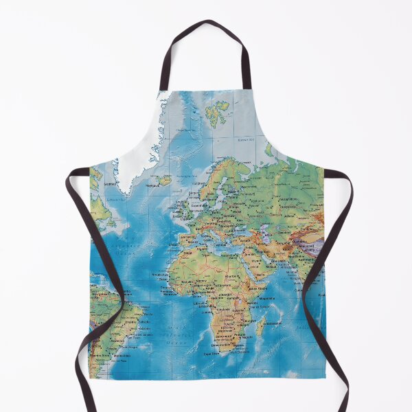 Item preview, World map, topographic map of the world with names of the oceans, seas, Lakes, Rivers, capitals, major cities and international boundaries designed and sold by mashmosh.