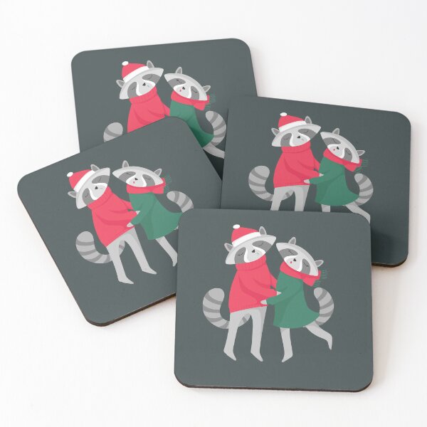 Item preview, Two cute raccoons in Santa's hat kissing and isolated on white background. New Year or Christmas.  designed and sold by KSENIIA FAST.