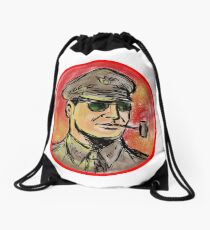World War II General Corn Cob Pipe Watercolor Drawstring Bag