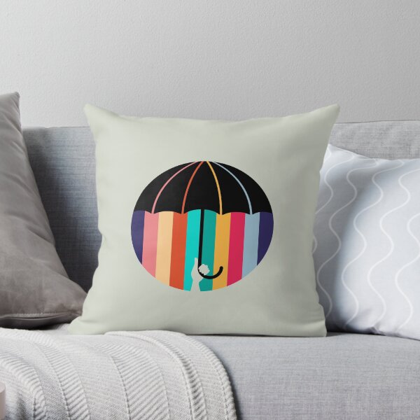 Rainbow Rain Umbrella Throw Pillow