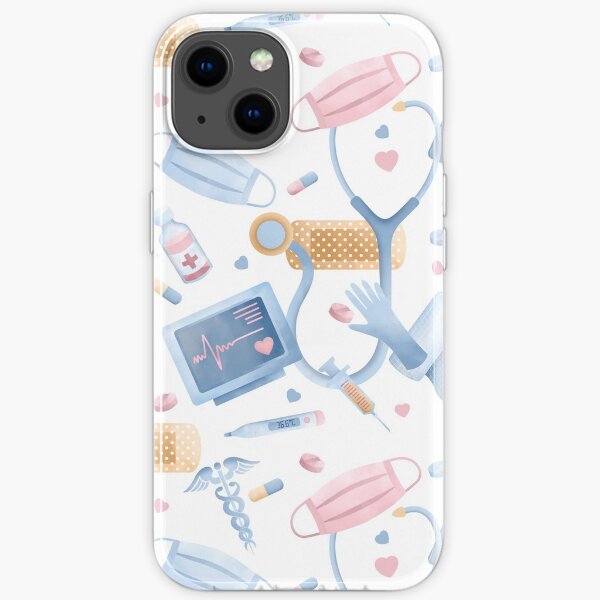 Watercolor Nurse | Dr Medical Collage Blue Pink iPhone Soft Case