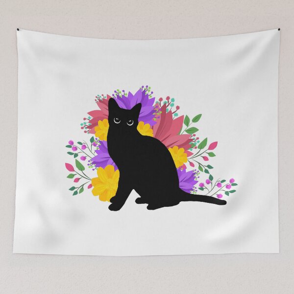 Item preview, Black Cat with Flowers designed and sold by Yesido.