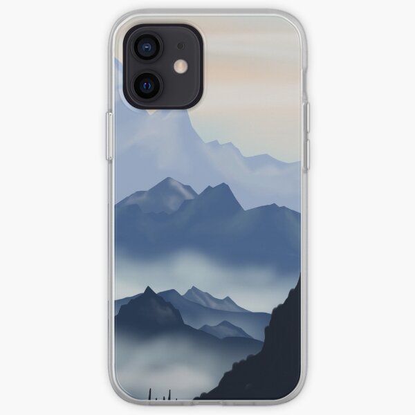 cute mountain misty landscape blue watercolor flat design. Iphone or Samsung phone Case & Cover iPhone Soft Case