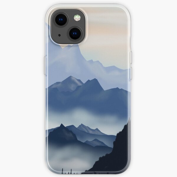 design plat aquarelle bleu paysage brumeux de montagne mignon. Coque de téléphone Iphone ou Samsung & Couverture Coque souple iPhone