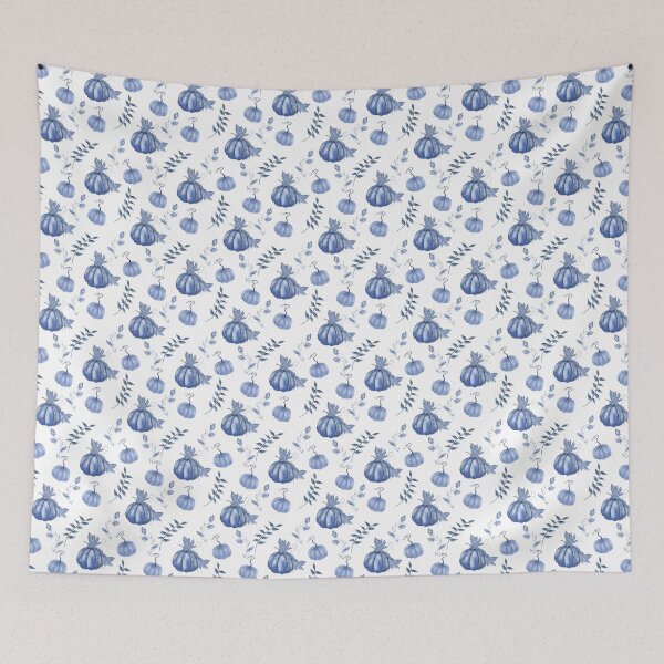 Item preview, Autumn | Fall Watercolor Pumpkin Pattern - Blue designed and sold by HHeartsDesigns.