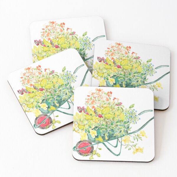 Item preview, hand painted yellow blue and orange flowers in green handcart  designed and sold by ColorandColor.