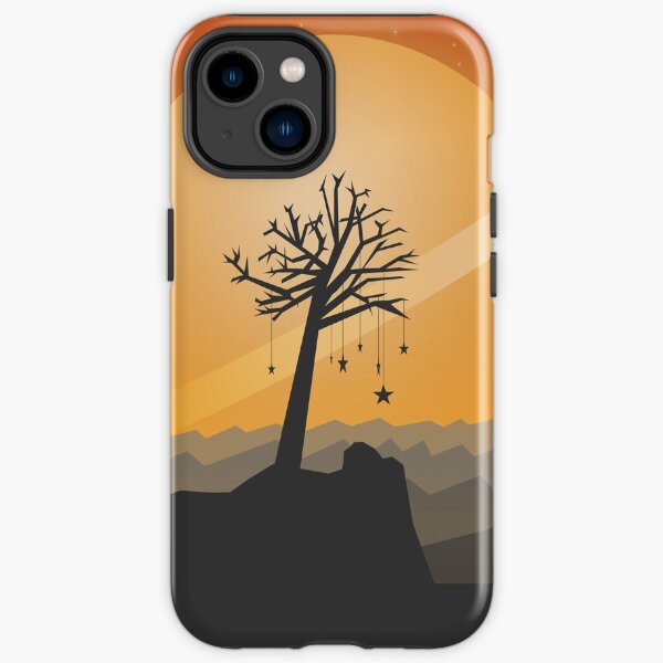 Joli design aquarelle rouge, orange, jaune avec paysage de montagne et arbre. Coque de téléphone Iphone ou Samsung & Couverture Coque antichoc iPhone