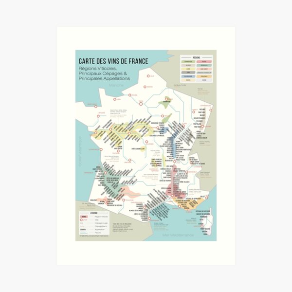 Wine list of France (French) Art Print