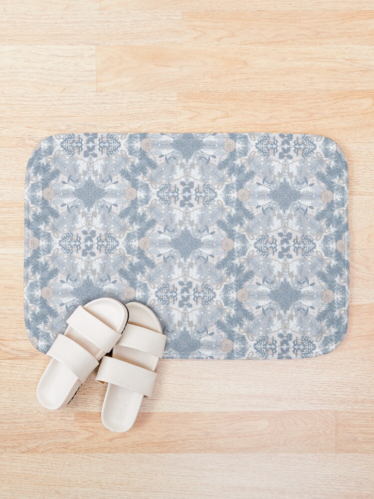 Thumbnail 1 of 6, Bath Mat, Winter Evergreens Surface Pattern Design designed and sold by karolfuldesigns.