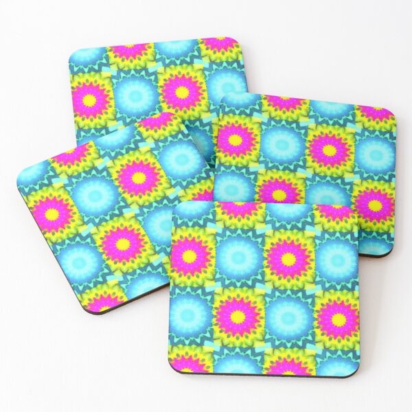 Item preview, Neon Pink, Blue And Yellow Flower Checkerboard Pattern Print designed and sold by Mary Riley.