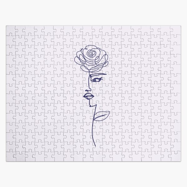 Women Face with Flowers Nymph Line Art Jigsaw Puzzle
