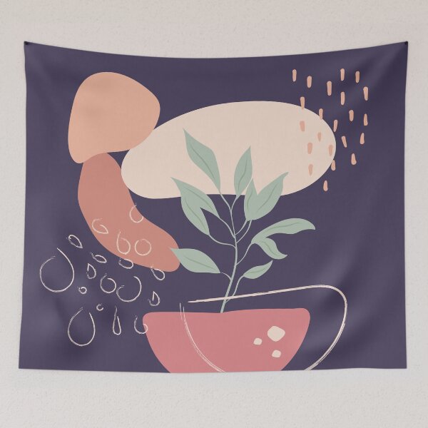Item preview, Abstract shapes lines and dots plant leaves earth colors digital design illustration 64 designed and sold by MyBlackDreams.