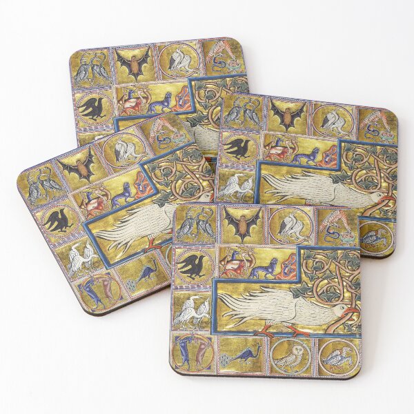 Item preview, MEDIEVAL BESTIARY, CALADRIUS BIRD,FANTASTIC ANIMALS IN GOLD RED BLUE COLORS designed and sold by BulganLumini.