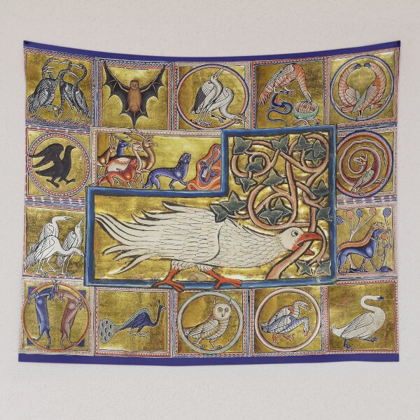 Item preview, MEDIEVAL BESTIARY, CALADRIUS BIRD,FANTASTIC ANIMALS IN GOLD RED BLUE COLORS designed and sold by BulganLumini.