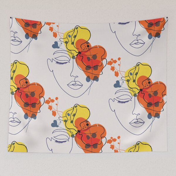 Item preview, Women Face with Orange and Yellow Flower Wreath Nymph Line Art designed and sold by HerMindSpeaks.