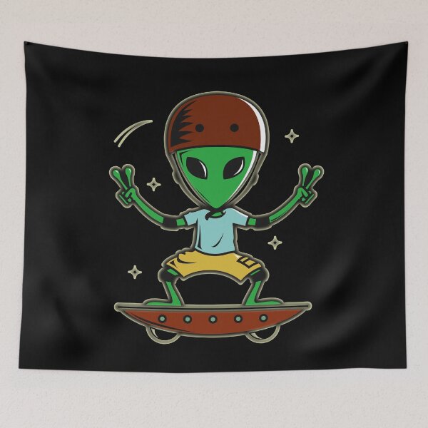 Item preview,  Glowing Alien Hoverboard Skater Skateboarding Showing Cool Peace Sign. For Gnarly Rippers, No Snakes Allowed! Cool Skater Alien. designed and sold by UrTops.