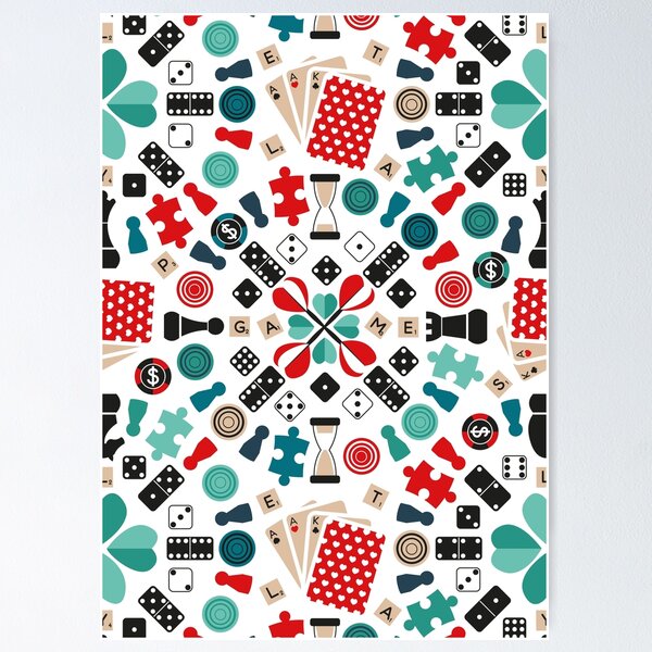 Item preview, Wanna play? // white background teal red mint brown black and white game pieces designed and sold by SelmaCardoso.