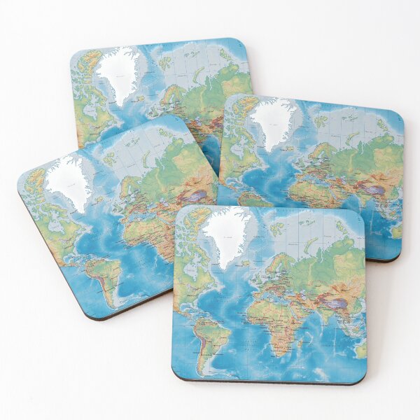 Item preview, World map, topographic map of the world with names of the oceans, seas, Lakes, Rivers, capitals, countries name and international boundaries designed and sold by mashmosh.
