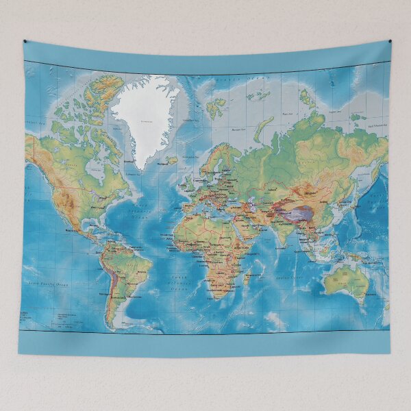 Item preview, World map, topographic map of the world with names of the oceans, seas, Lakes, Rivers, capitals, countries name and international boundaries designed and sold by mashmosh.