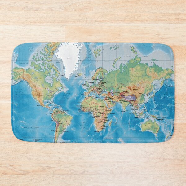 Item preview, World map, topographic map of the world with names of the oceans, seas, Lakes, Rivers, capitals, countries name and international boundaries designed and sold by mashmosh.