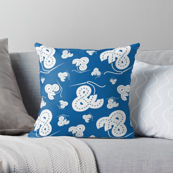 Stitched Ampersand - Blue Throw Pillow