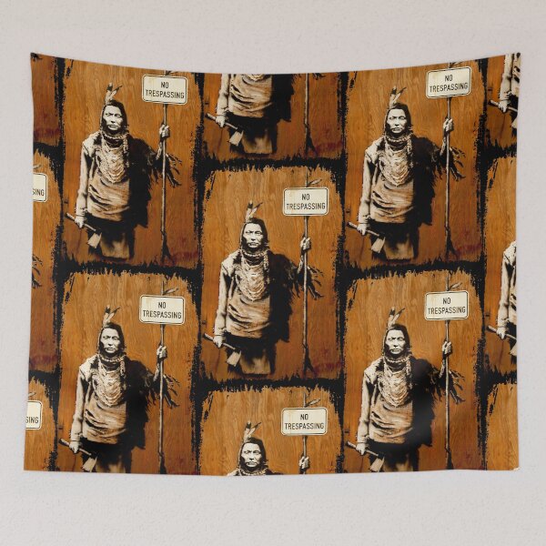 Item preview, Banksy No Trespassing Native American Holding Sign designed and sold by WE-ARE-BANKSY.