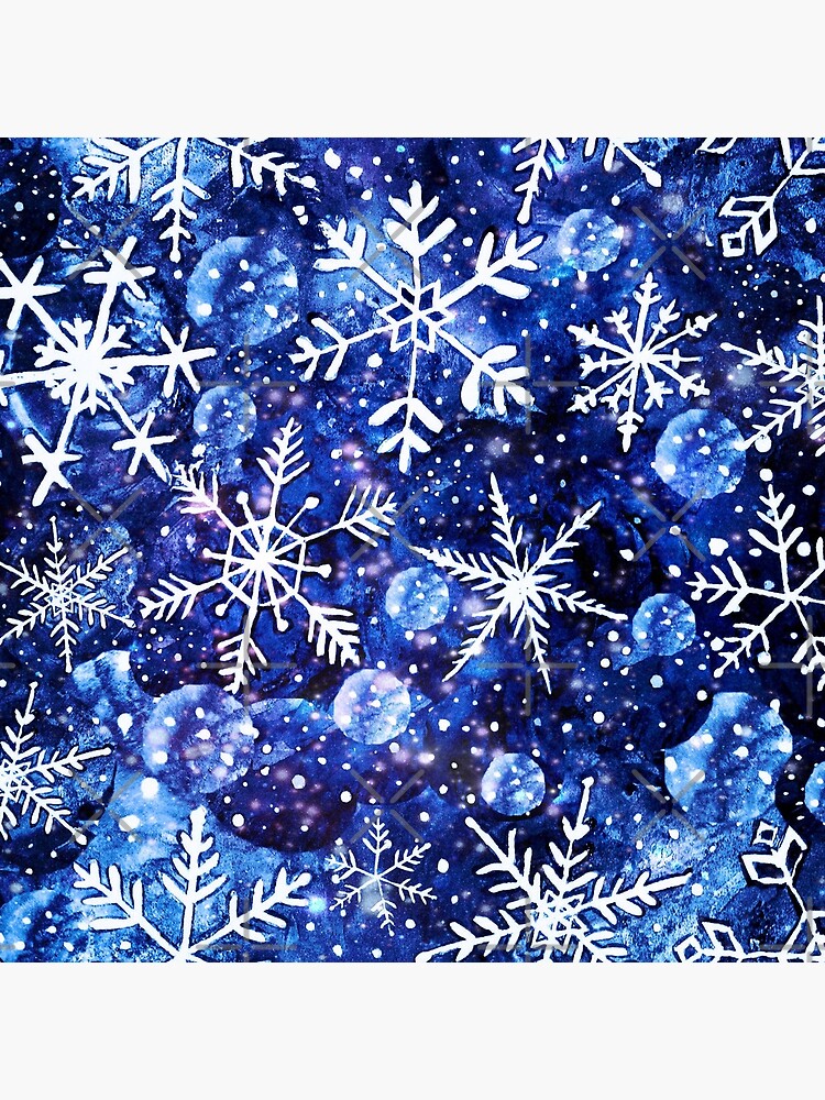 Blue snowflake galaxy, Celestial snowflakes and stars in blue watercolor by MagentaRose