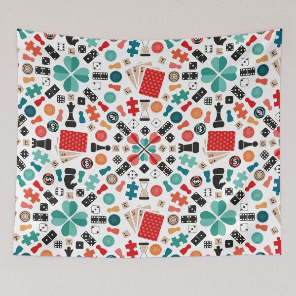 Item preview, Wanna play? // white background teal orange red mint brown black and white game pieces designed and sold by SelmaCardoso.