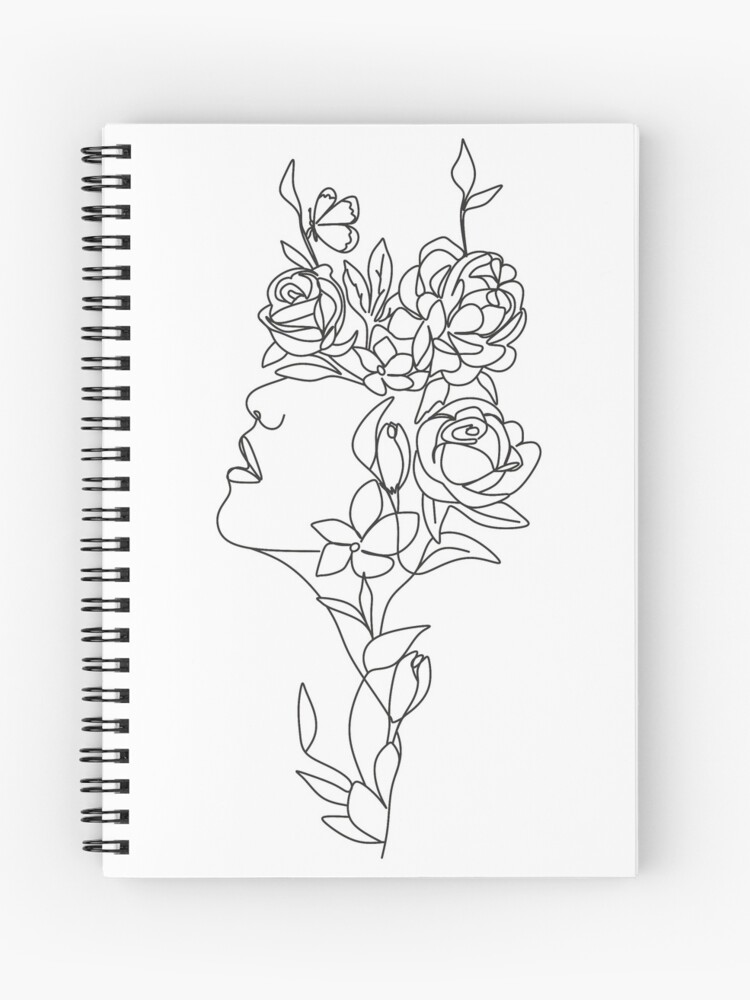 Flower line drawing, creative face fashion, continuous line drawing art,  one line drawing design Spiral Notebook