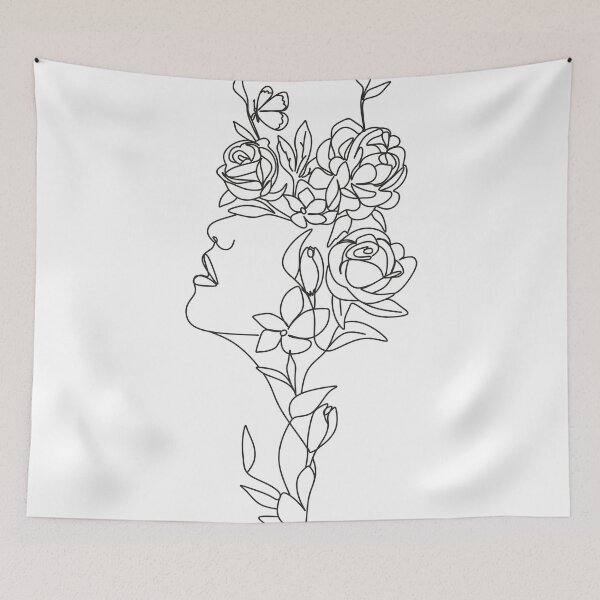 Item preview, Abstract face with flowers line drawing. Portrait minimalistic style. Botanical print. Nature symbol of cosmetics. Modern continuous line art. Fashion print. designed and sold by Nina Velychko.