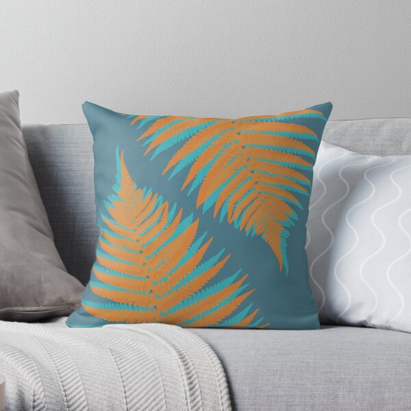Forest Ferns in Orange and Blue Throw Pillow