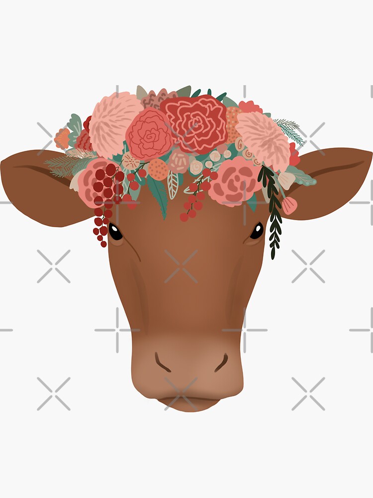 Vacas Kawaii Aesthetic Cow with flower crown Sticker for Sale by  MadDDesign