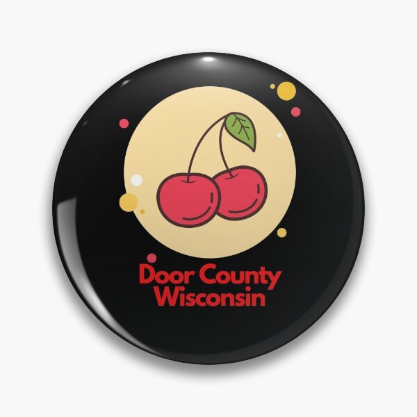 Item preview, Door County Wisconsin Cherry Cherries Sticker Camping Outdoors RVing Hiking Graphic Drawing Design Lake Michigan Travel Vacation Camping Red Tan designed and sold by fineartprints1.