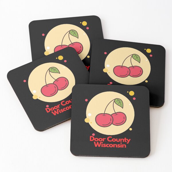 Item preview, Door County Wisconsin Cherry Cherries Sticker Camping Outdoors RVing Hiking Graphic Drawing Design Lake Michigan Travel Vacation Camping Red Tan designed and sold by fineartprints1.