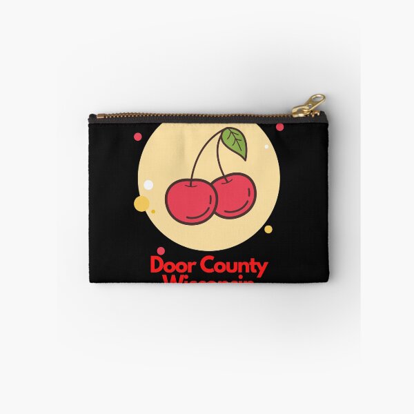 Item preview, Door County Wisconsin Cherry Cherries Sticker Camping Outdoors RVing Hiking Graphic Drawing Design Lake Michigan Travel Vacation Camping Red Tan designed and sold by fineartprints1.