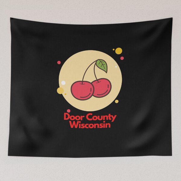 Item preview, Door County Wisconsin Cherry Cherries Sticker Camping Outdoors RVing Hiking Graphic Drawing Design Lake Michigan Travel Vacation Camping Red Tan designed and sold by fineartprints1.