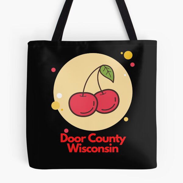 Item preview, Door County Wisconsin Cherry Cherries Sticker Camping Outdoors RVing Hiking Graphic Drawing Design Lake Michigan Travel Vacation Camping Red Tan designed and sold by fineartprints1.