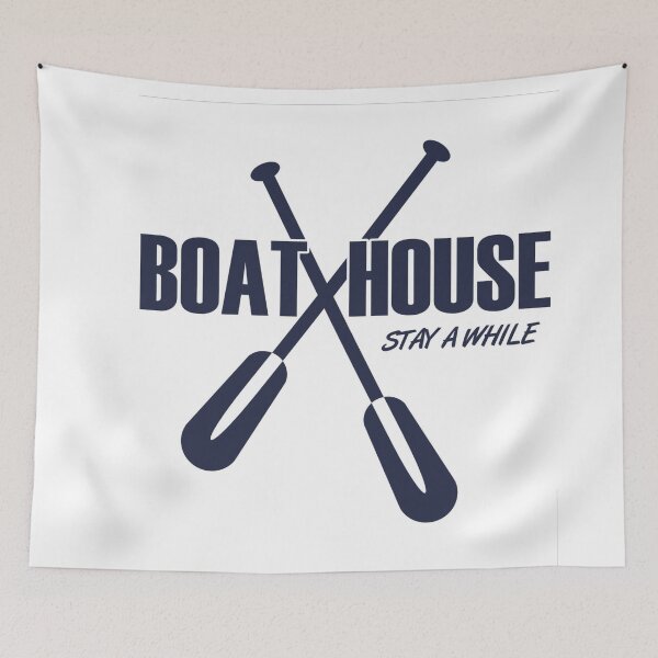 Item preview, Boat House Stay A While Quote Print designed and sold by Mary Riley.