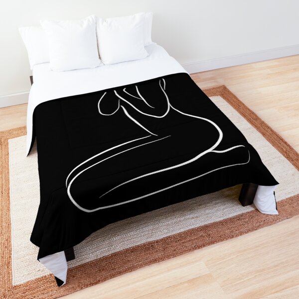 Female Nude Drawing in Black - Reflective Rhea Comforter