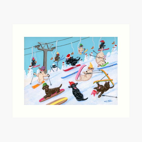 Item preview, Winter Fun Christmas Skiing Labradors designed and sold by HappyLabradors.