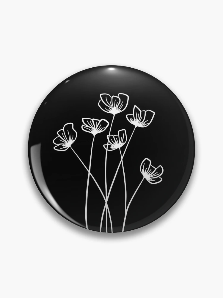 Double Black Line Crystal Long Stem Flower Pin –