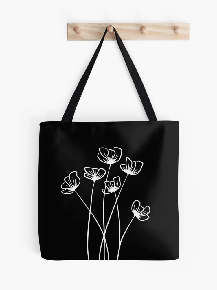 Black Floral Drawing Tote Bag Simple Modern Functional -  Norway