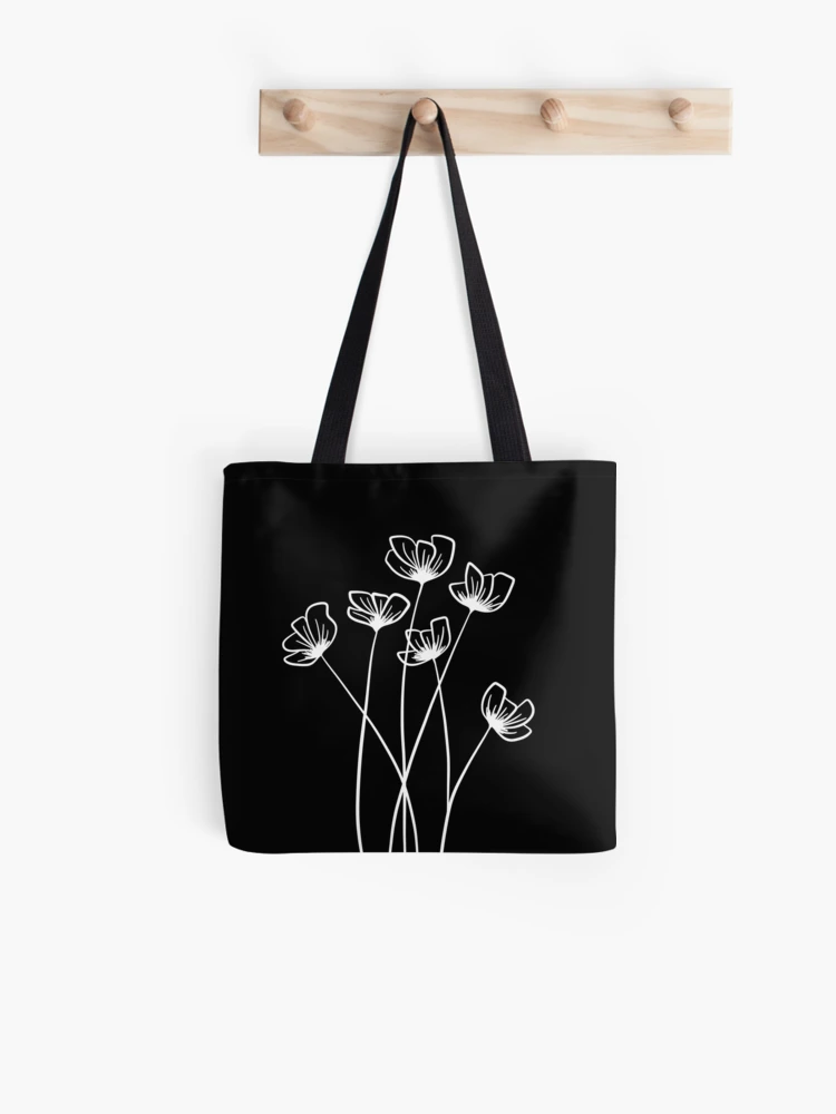 Black Floral Drawing Tote Bag Simple Modern Functional -  Norway