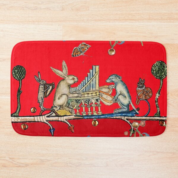 Item preview, WEIRD MEDIEVAL BESTIARY MAKING MUSIC,White Rabbit And Dog Playing Organ, Harpist Hare, Snail Cat in Red designed and sold by BulganLumini.