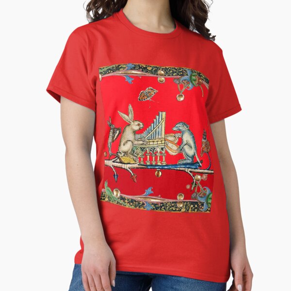 Item preview, WEIRD MEDIEVAL BESTIARY MAKING MUSIC,White Rabbit And Dog Playing Organ, Harpist Hare, Snail Cat in Red designed and sold by BulganLumini.