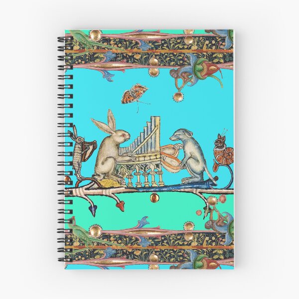 Item preview, WEIRD MEDIEVAL BESTIARY MAKING MUSIC,White Rabbit And Dog Playing Organ, Harpist Hare, Snail Cat in Blue designed and sold by BulganLumini.