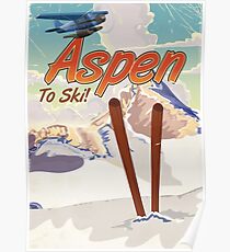 Aspen USA Vintage ski travel poster. Poster